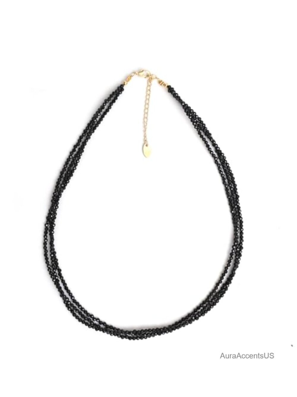 14k Gold Plated Black Spinel Beaded Choker Necklace Women Boho Layered